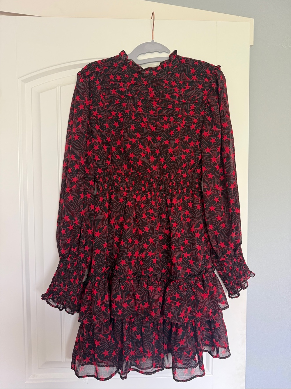 Topshop Black Dress with Red Star Print and Long Sleeves - Picture 1 of 4